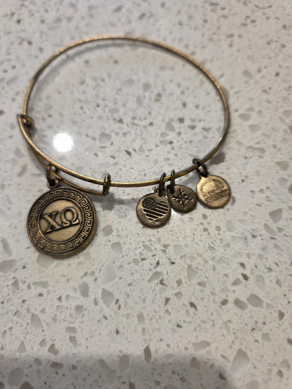 Alex & Ani Gold-Tone Chi Omega Charm Bangle Bracelet